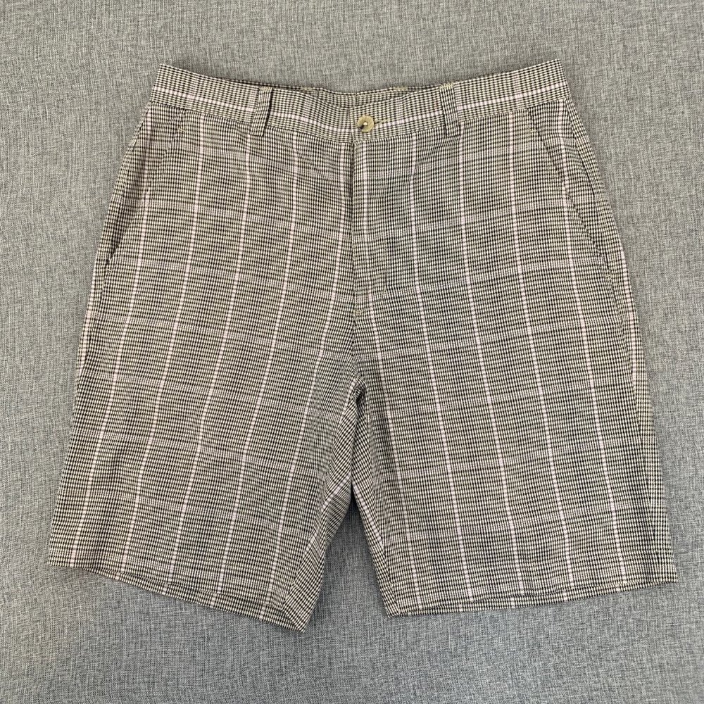 Men's Cutter & Buck Preppy Plaid Shorts‎ 100% Cotton Size 38 Tan & Black